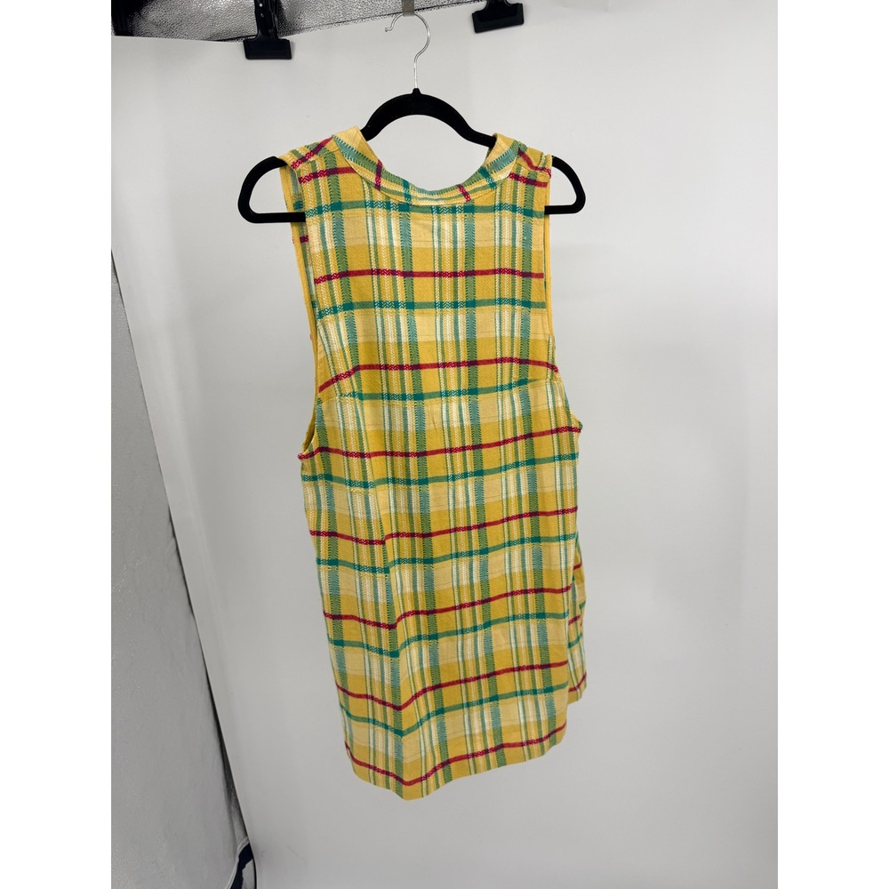Free People Sunshine Combo Plaid Mini Dress Yellow Green OB1632521 Womens L NEW